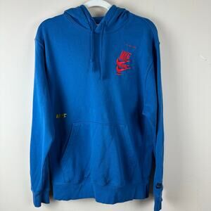 Nike Mens Hoodie Blue Glitch Swoosh Embroidered Pullover Streetwear Baggy Skater